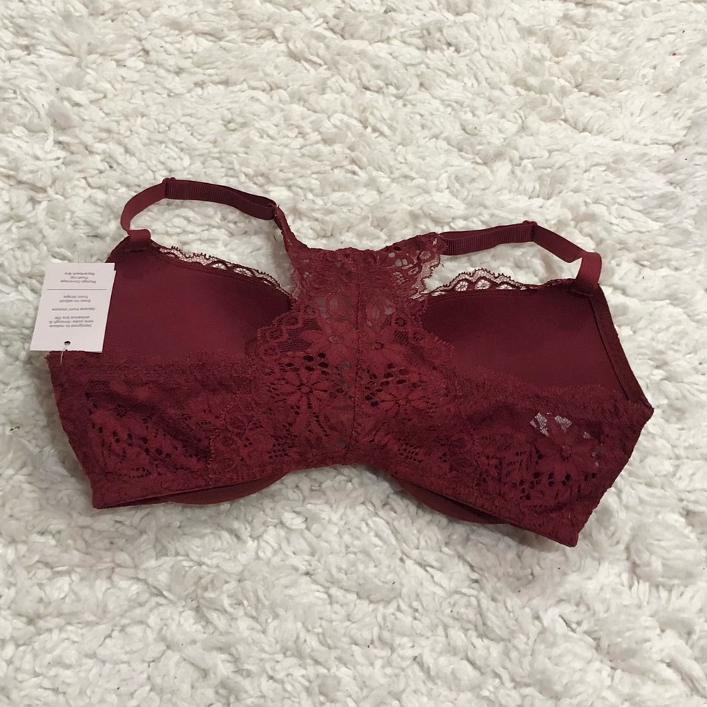 Auden Plunge Coverage Push‎ Up Racerback Bra Floral Lace Berry Red 34D - Picture 4 of 9